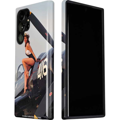 1940s Navy Pin-Up Girl On Corsair Fighter Plane Galaxy S22 Ultra Pro Case
